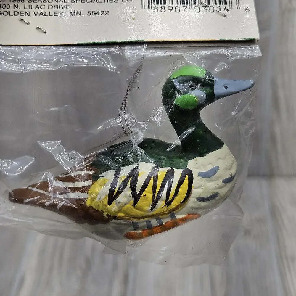 Vintage 1986 Duck Ornament Pair Hand Painted Christmas Decoration Seasonal Lot‎